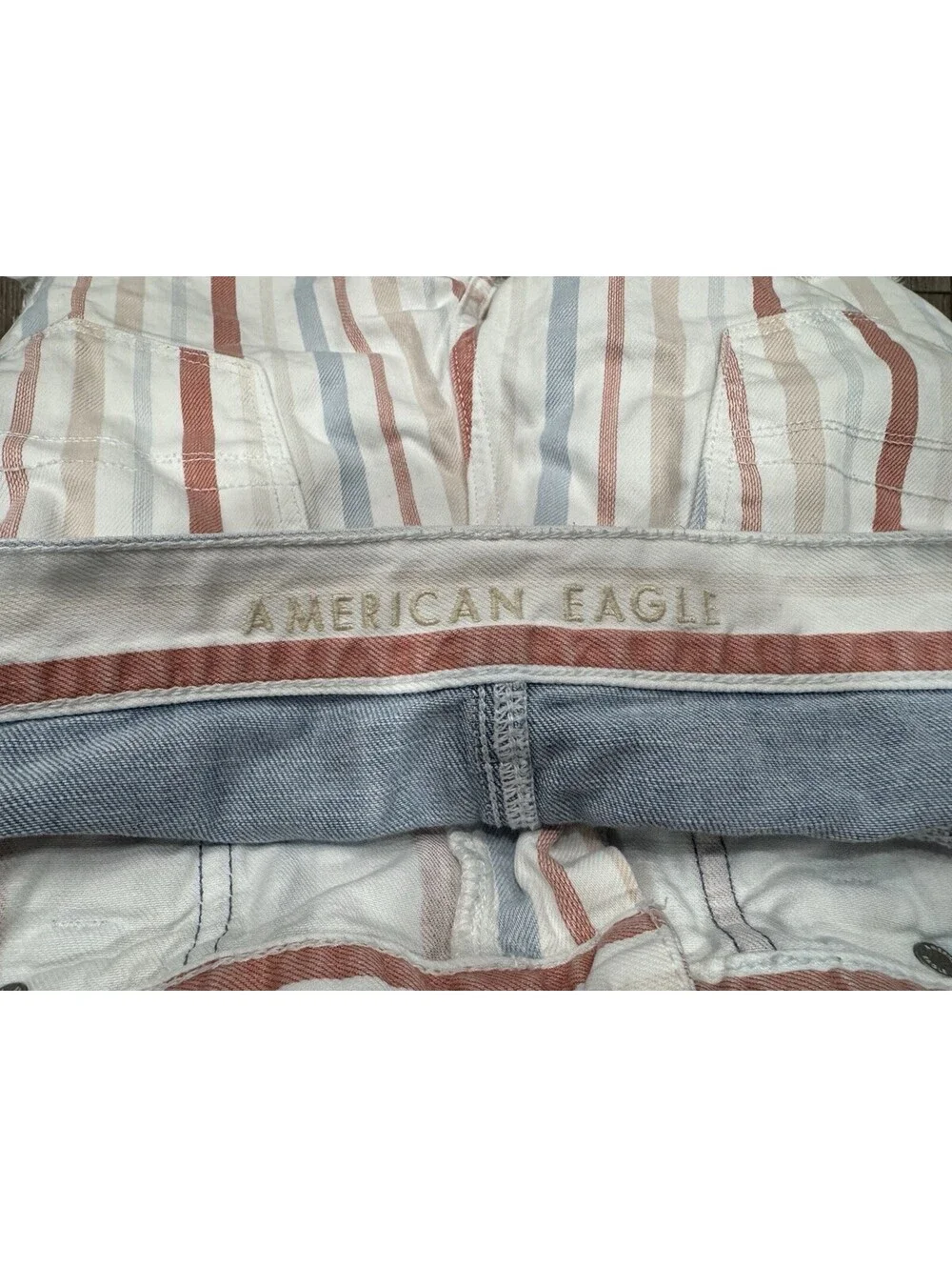 American Eagle Shorts Womens 10High Waist Striped Colorful Denim Raw Frayed Hem